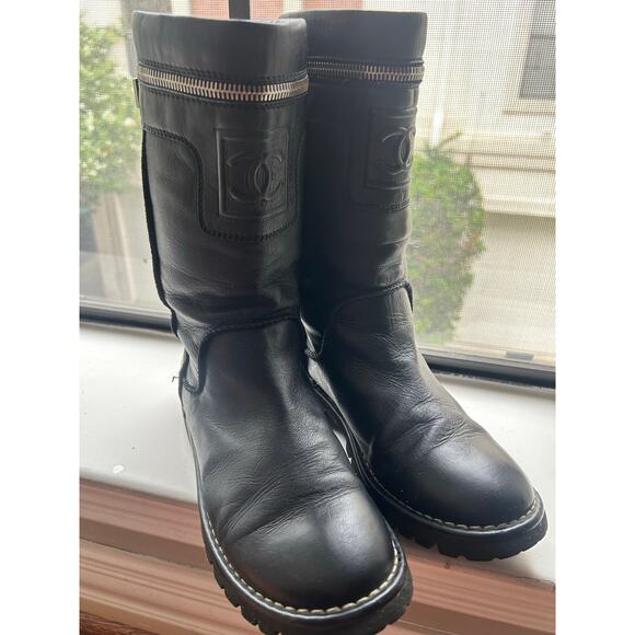 CHANEL Black Ankle Boots with Silver Zipper - Picture 2 of 6